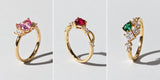 Sakura, Vermillion and Country Club rings in pink, red and green
