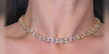 Gold Reverse Pear Cut Tennis Necklace, worn