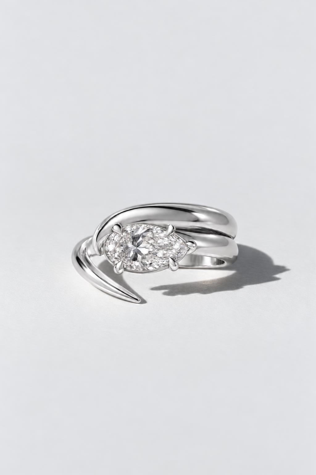 Talon Pear Diamond Ring | Sterling Silver by Oomiay