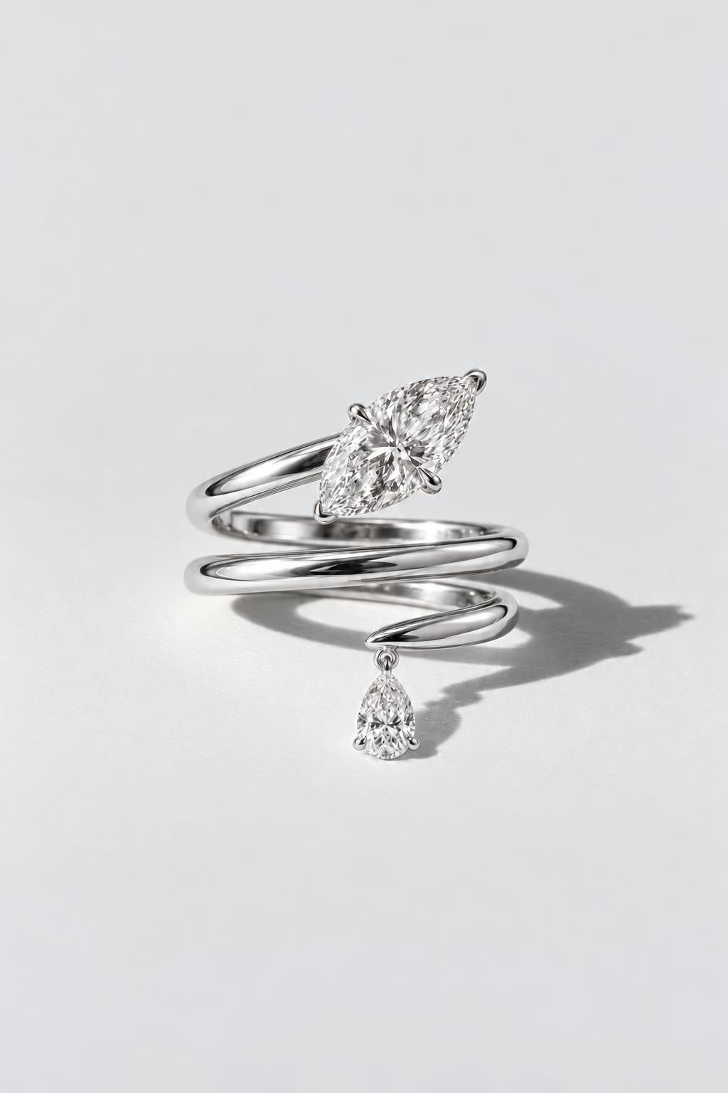 Helix Marquise Diamond Ring | Sterling Silver by Oomiay