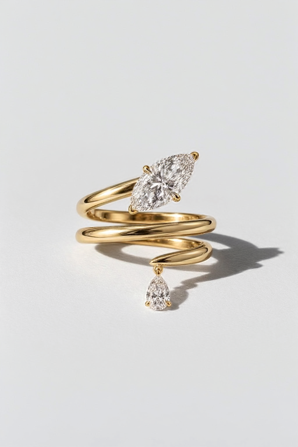 Helix Marquise Diamond Ring in 14K solid gold by Oomiay, lab grown diamond