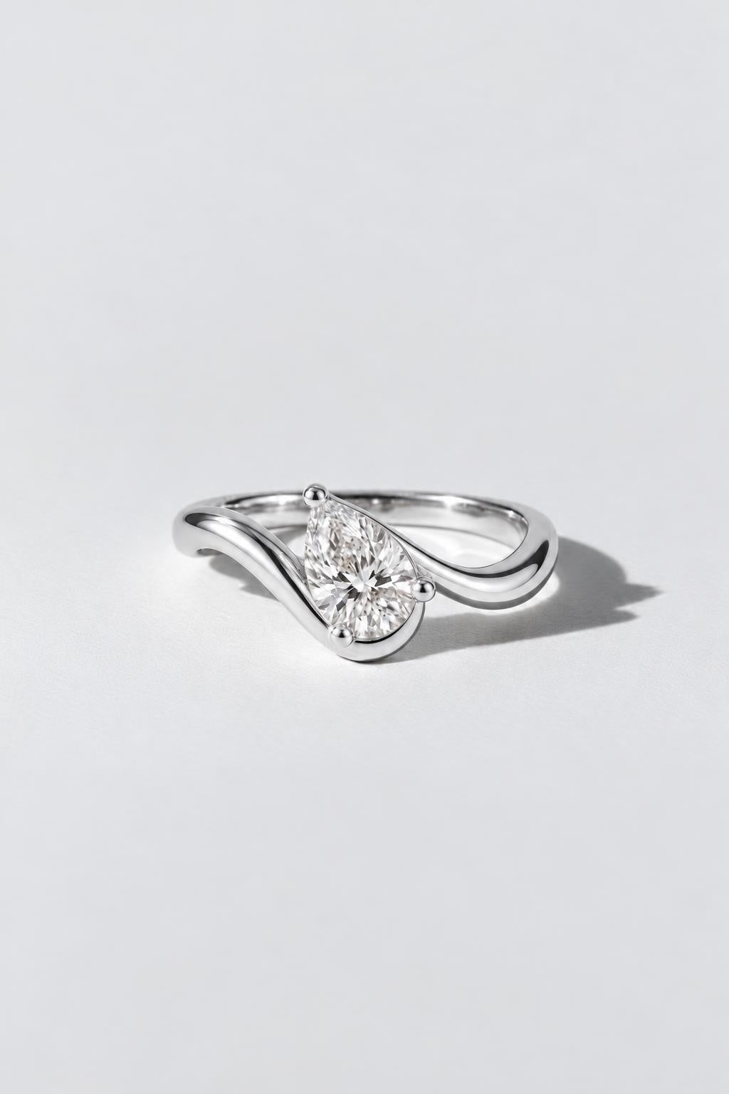 Ripple Pear Diamond Ring | Sterling Silver by Oomiay