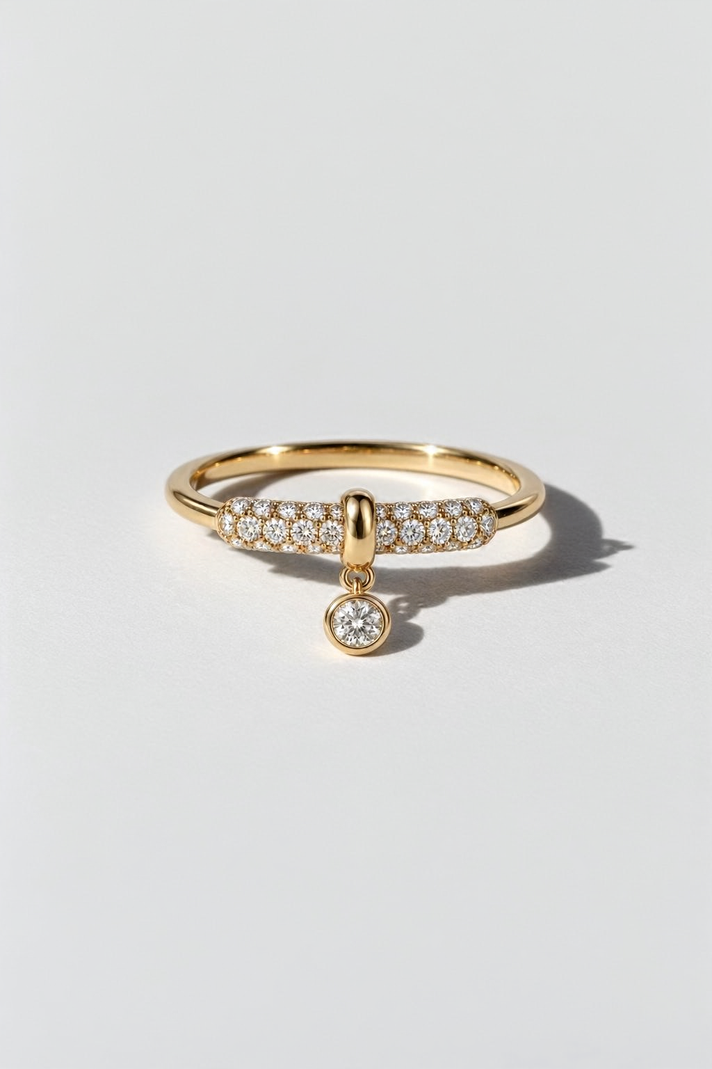 Pendulum Diamond Drop Ring in 14K solid gold by Oomiay, lab grown diamond