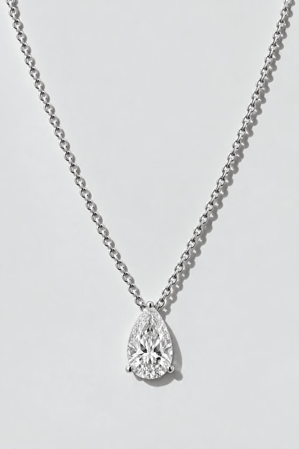 Pear Solitaire Diamond Necklace | Sterling Silver by Oomiay