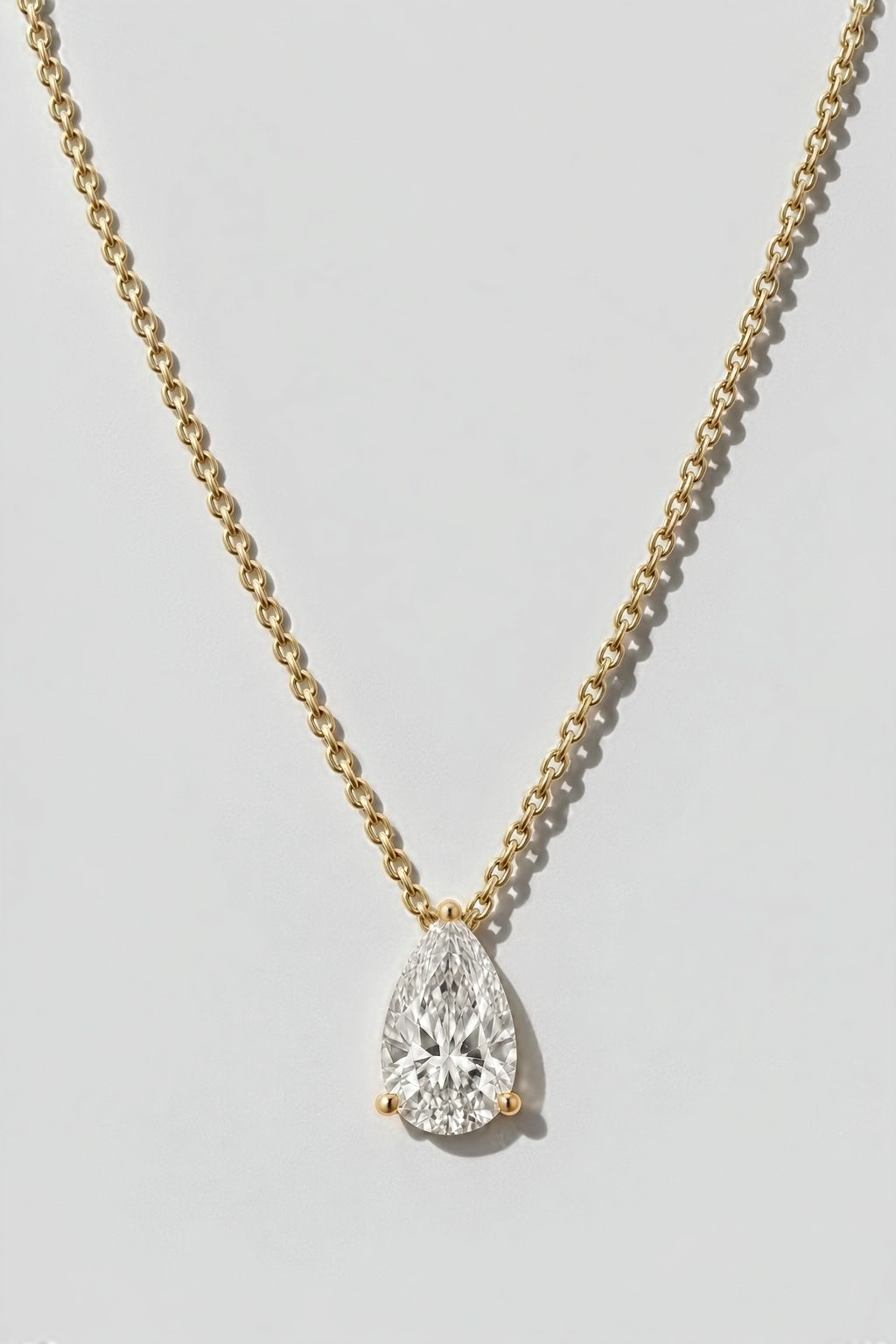 Pear Solitaire Diamond Necklace in 14K solid gold by Oomiay, lab grown diamond
