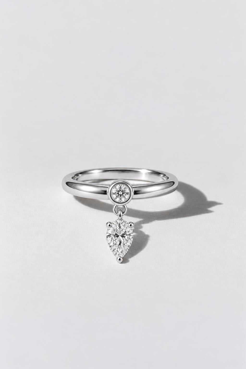 Teardrop Pear Diamond Ring | Sterling Silver by Oomiay
