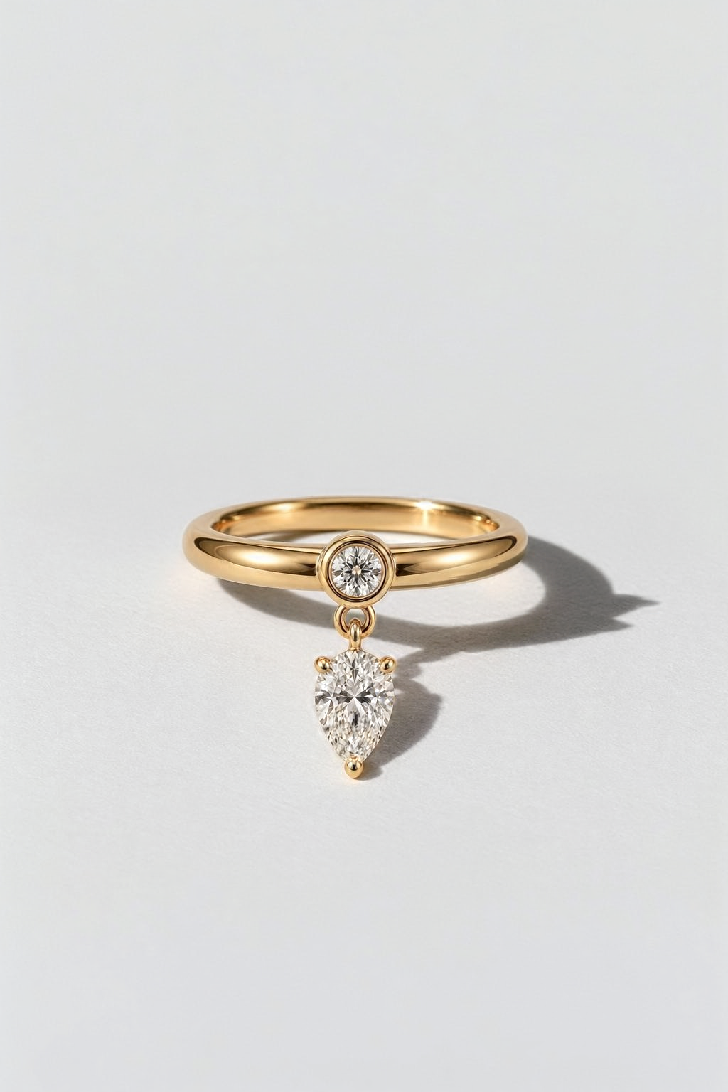 Teardrop Pear Diamond Ring in 14K solid gold by Oomiay, lab grown diamond