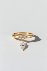 Teardrop Pear Diamond Ring in 14K solid gold by Oomiay, lab grown diamond