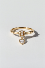 Heart Charm Diamond Ring in 14K solid gold by Oomiay, lab grown diamond