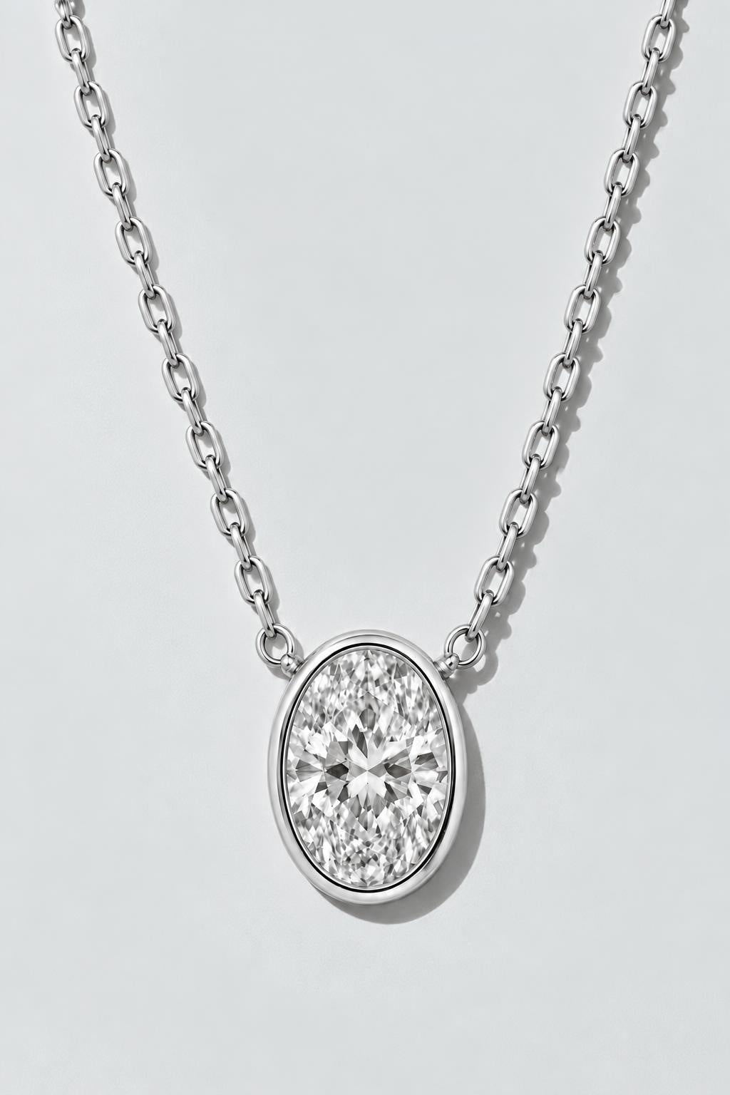 Oval Bezel Diamond Necklace | Sterling Silver by Oomiay