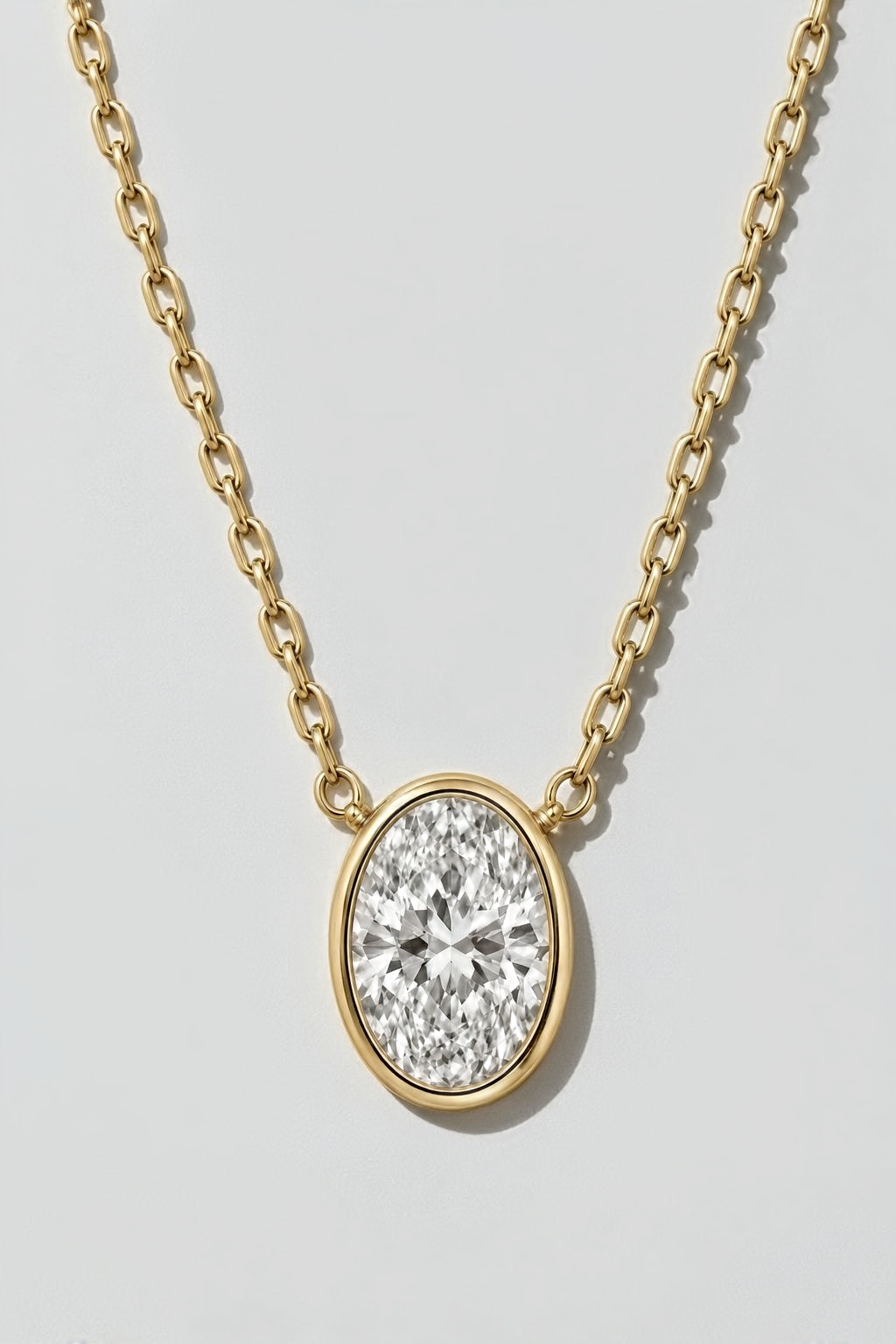 Oval Bezel Diamond Necklace in 14K solid gold by Oomiay, lab grown diamond