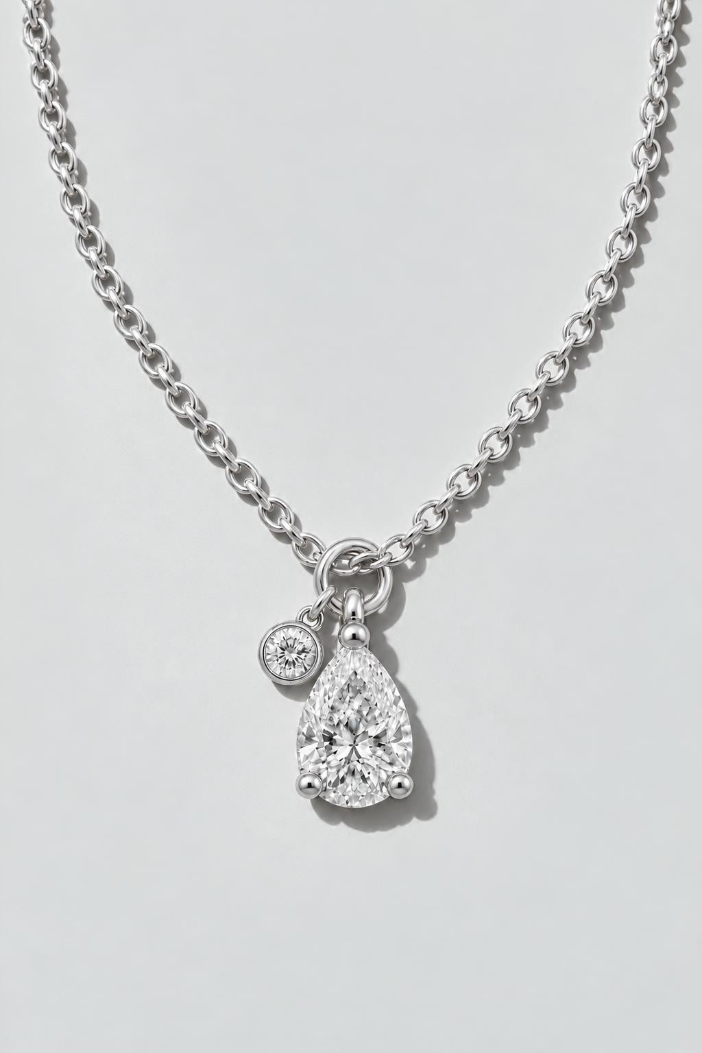 Pear and Ruby Bezel Diamond Necklace | Sterling Silver by Oomiay