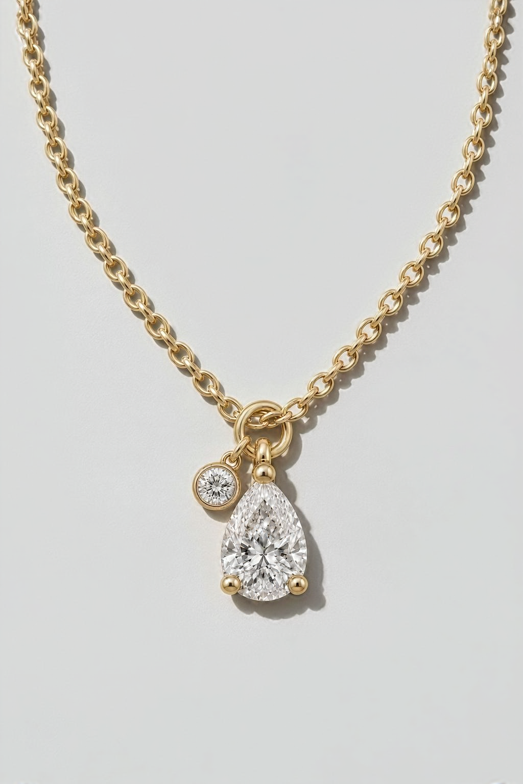 Pear and Ruby Bezel Diamond Necklace in 14K solid gold by Oomiay, lab grown diamond