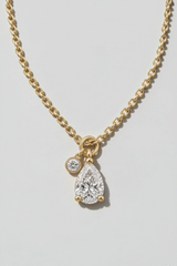 Pear and Ruby Bezel Diamond Necklace in 14K solid gold by Oomiay, lab grown diamond