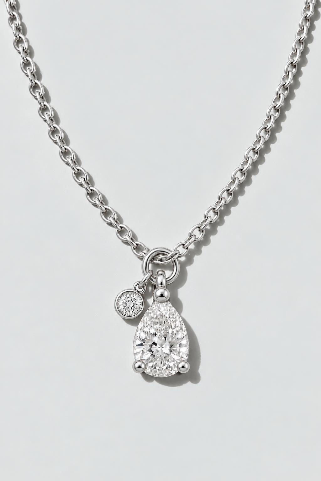 Pear and Emerald Bezel Diamond Necklace | Sterling Silver by Oomiay