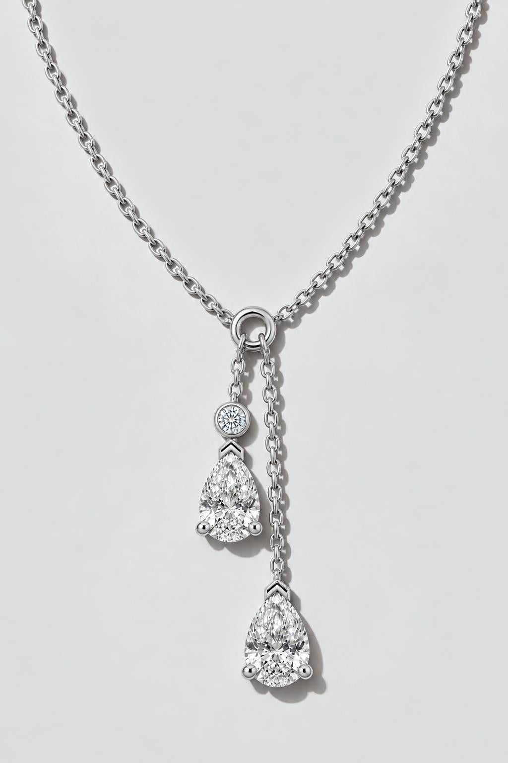 Lariat Pear Diamond Necklace | Sterling Silver by Oomiay