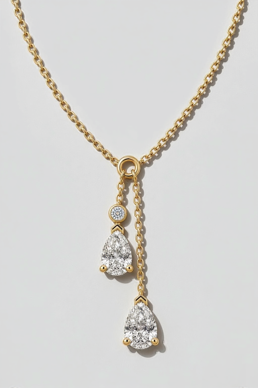 Lariat Pear Diamond Necklace in 14K solid gold by Oomiay, lab grown diamond