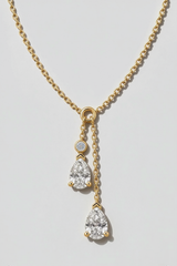 Lariat Pear Diamond Necklace in 14K solid gold by Oomiay, lab grown diamond
