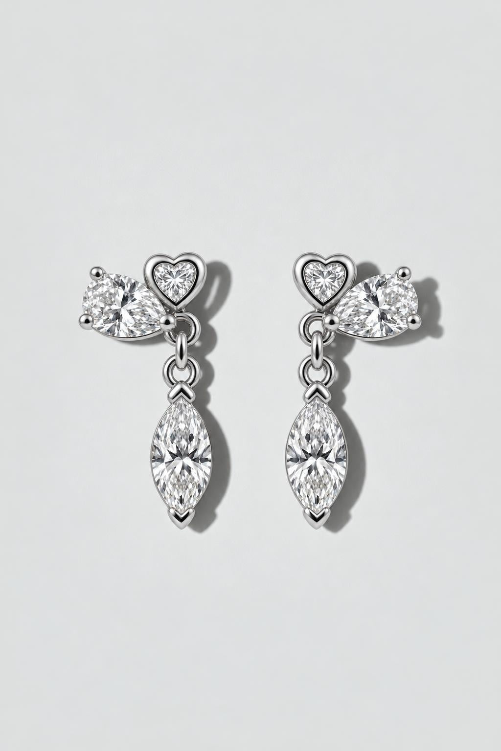Trio Drop Diamond Earrings | Sterling Silver by Oomiay