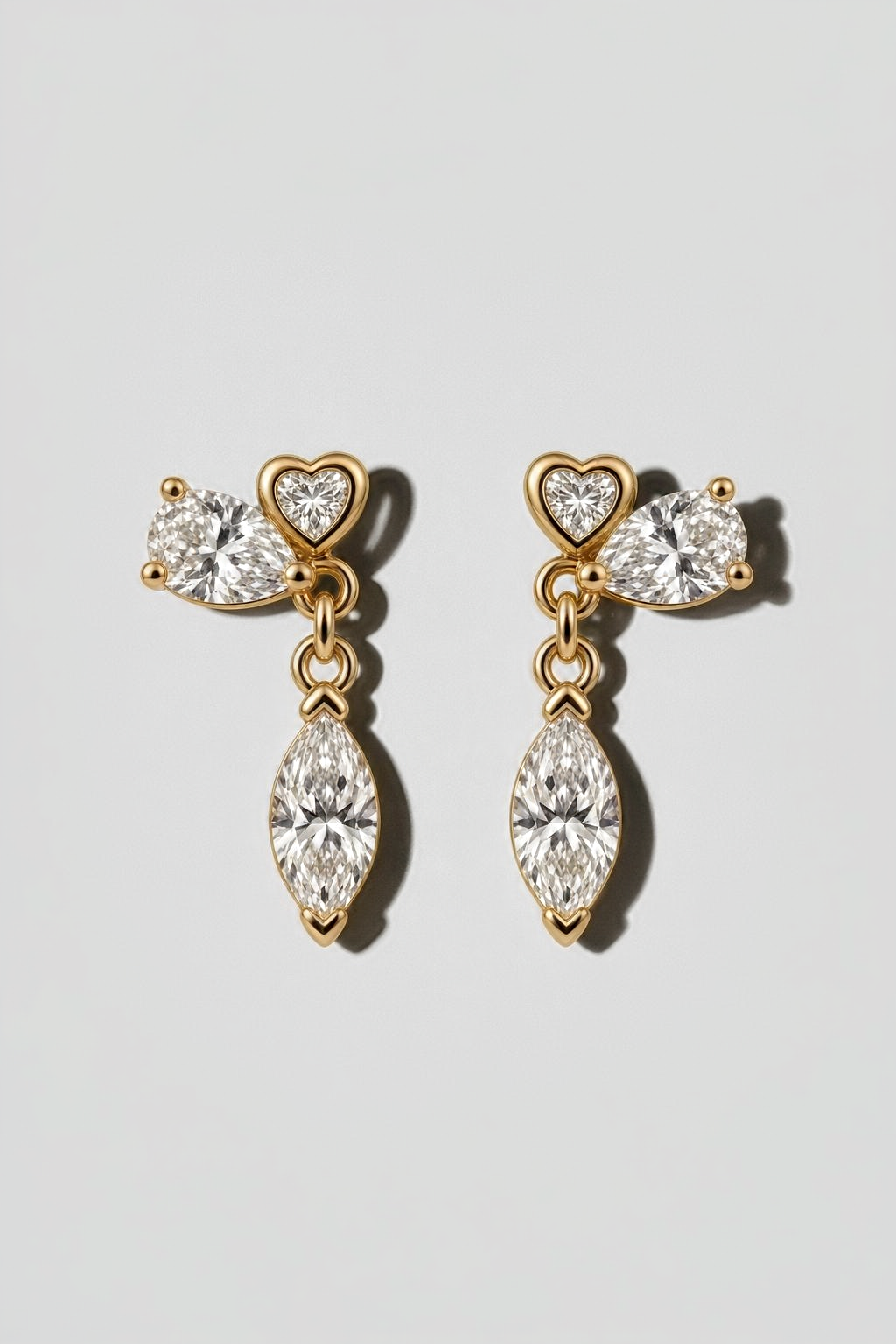 Trio Drop Diamond Earrings in 14K solid gold by Oomiay, lab grown diamond
