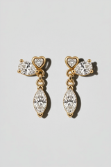 Trio Drop Diamond Earrings in 14K solid gold by Oomiay, lab grown diamond