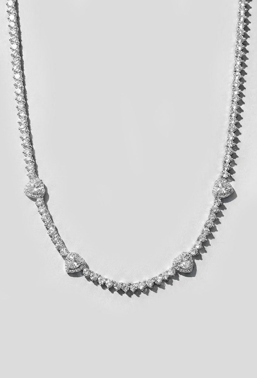 Silver White Heart Tennis Necklace