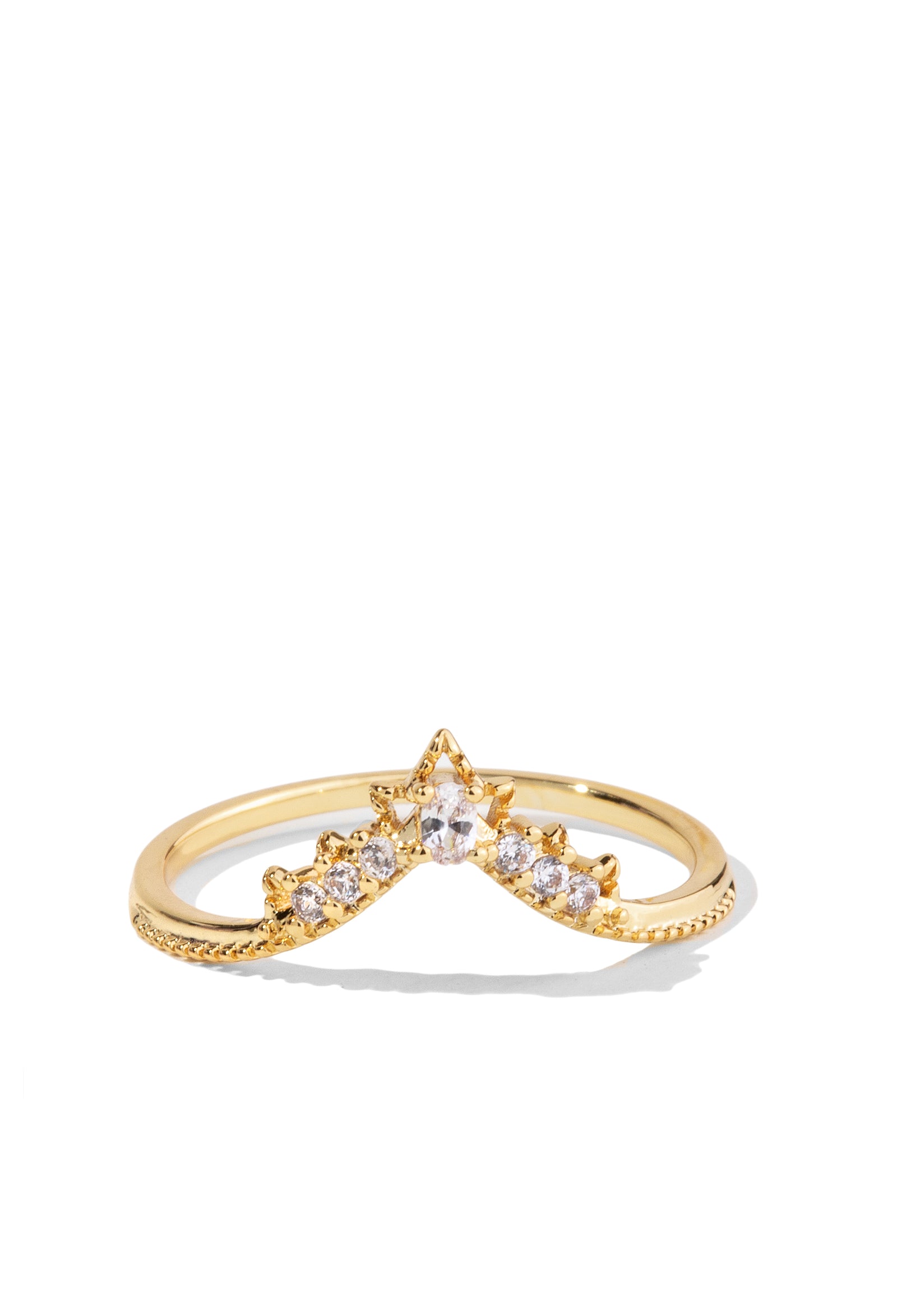 Gold Band Ring with White Cubic Zirconia Throne by Oomiay Oomiay