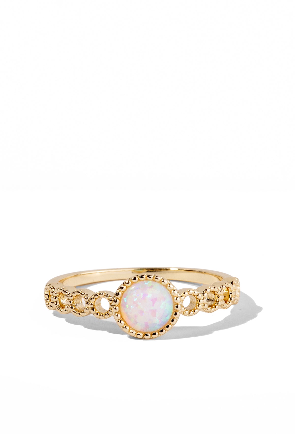 Gold Chain Band Ring Featuring an Opal Crystal Trance by Oomiay