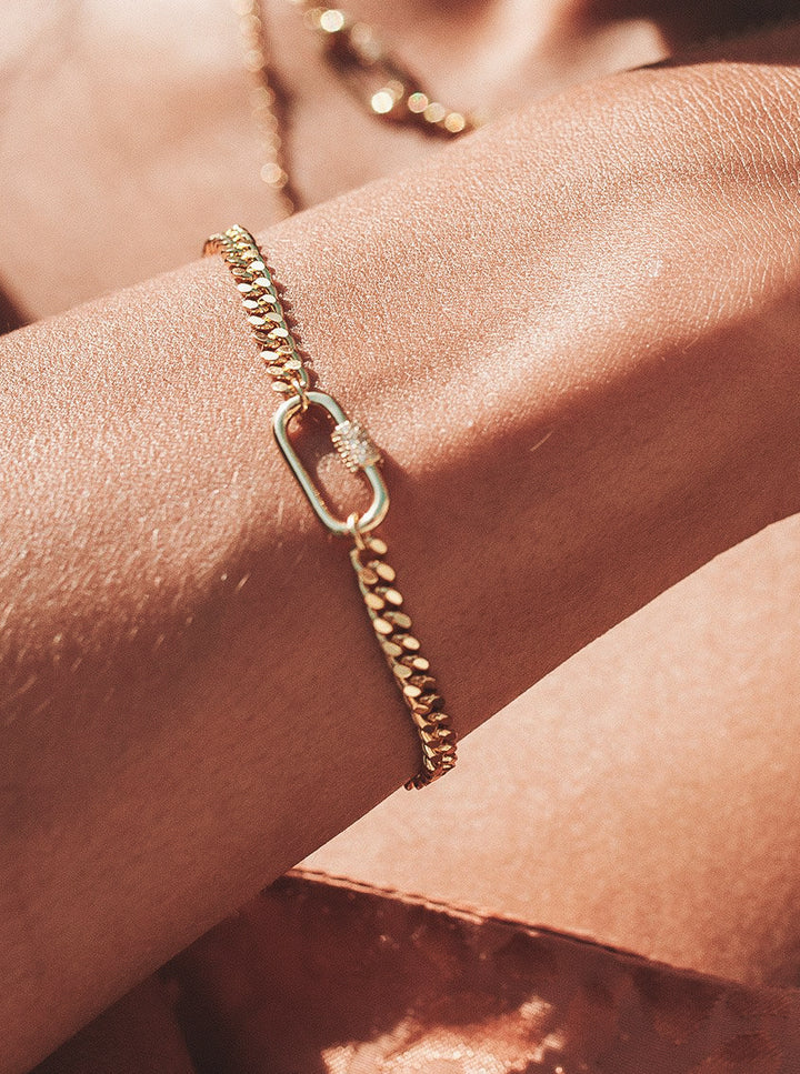 Gold Chain Band Ring Featuring an Opal Crystal Trance by Oomiay