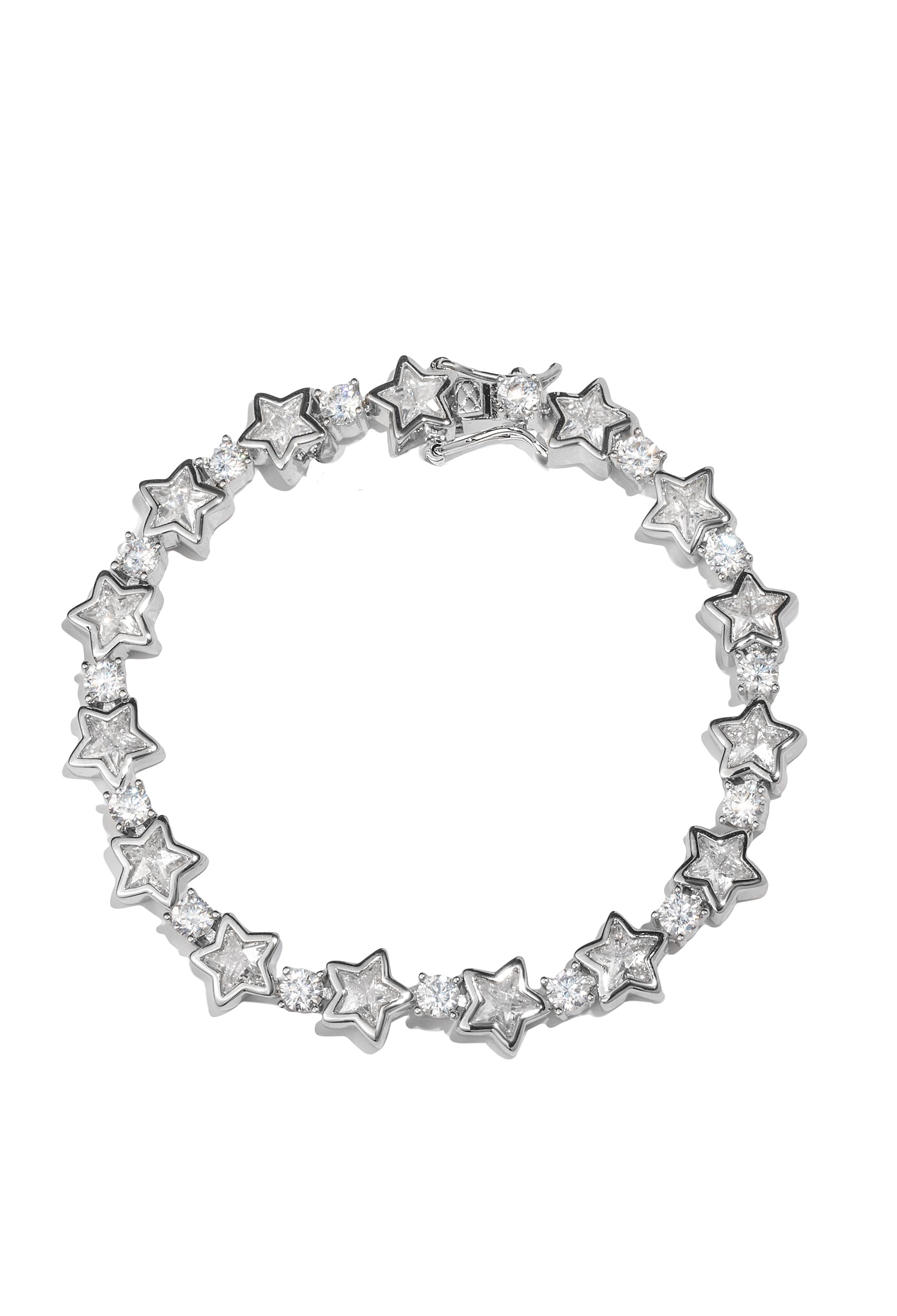 White Gold Star Tennis Bracelet w/ White Bezel Star Crystals
