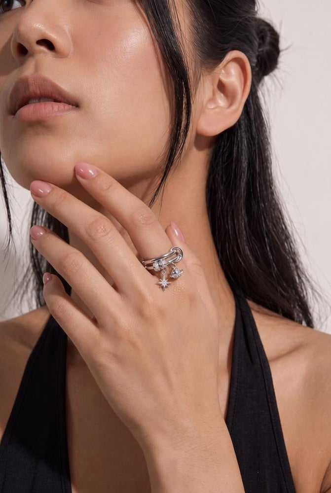 Astra Sterling Silver Ring on model