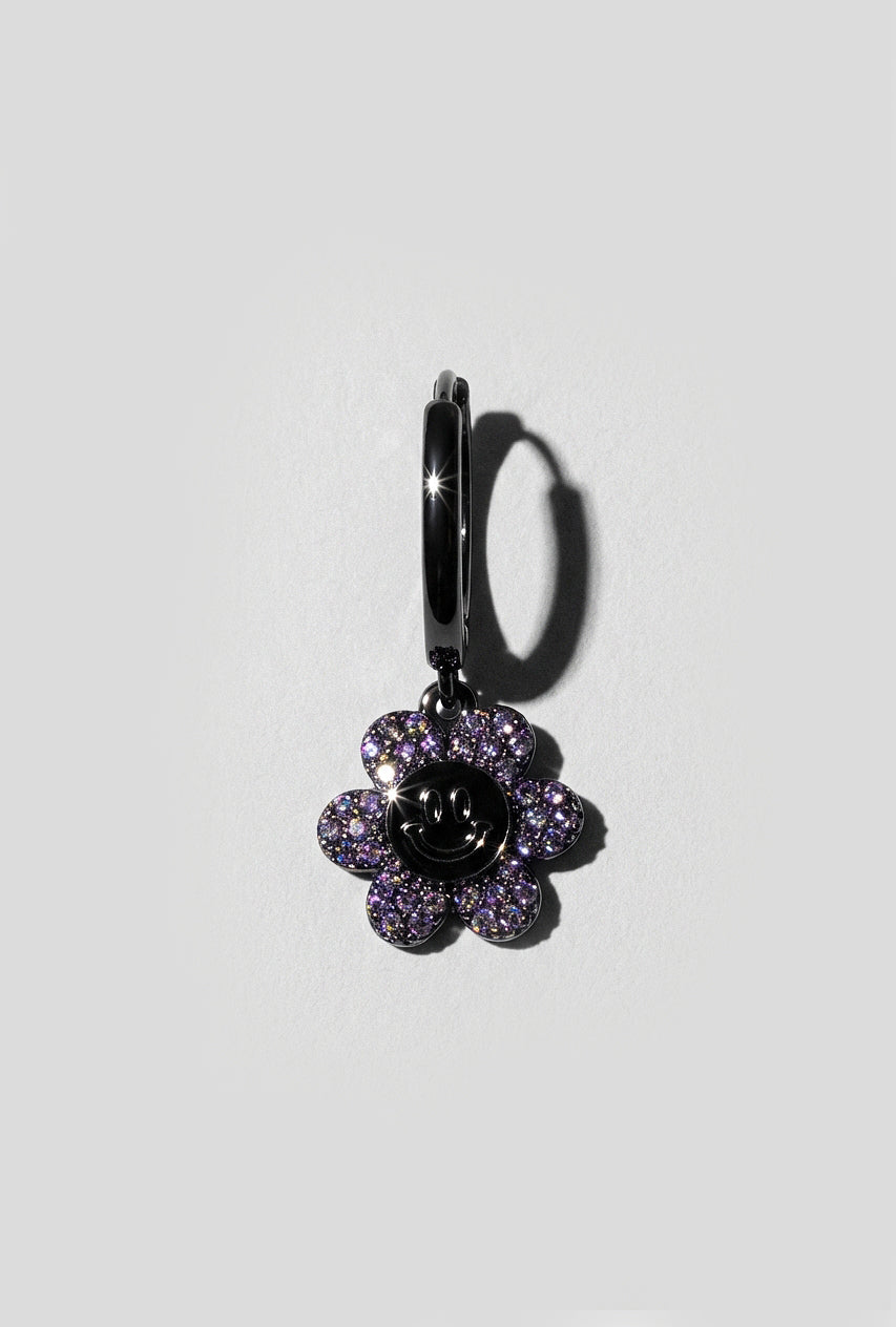 Black Happy Daisy Huggie Earring