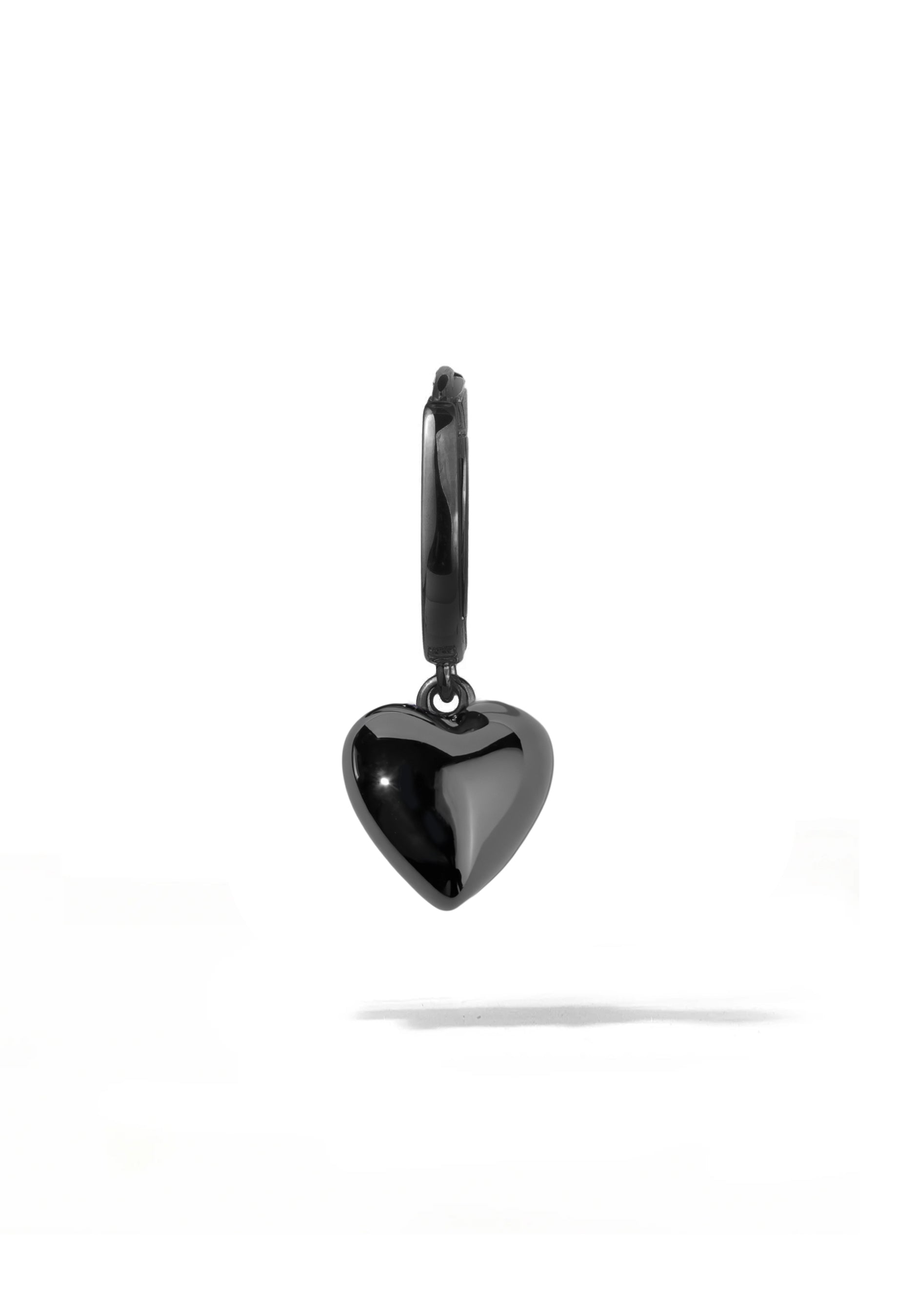 Black Puffed Heart Huggie Earring