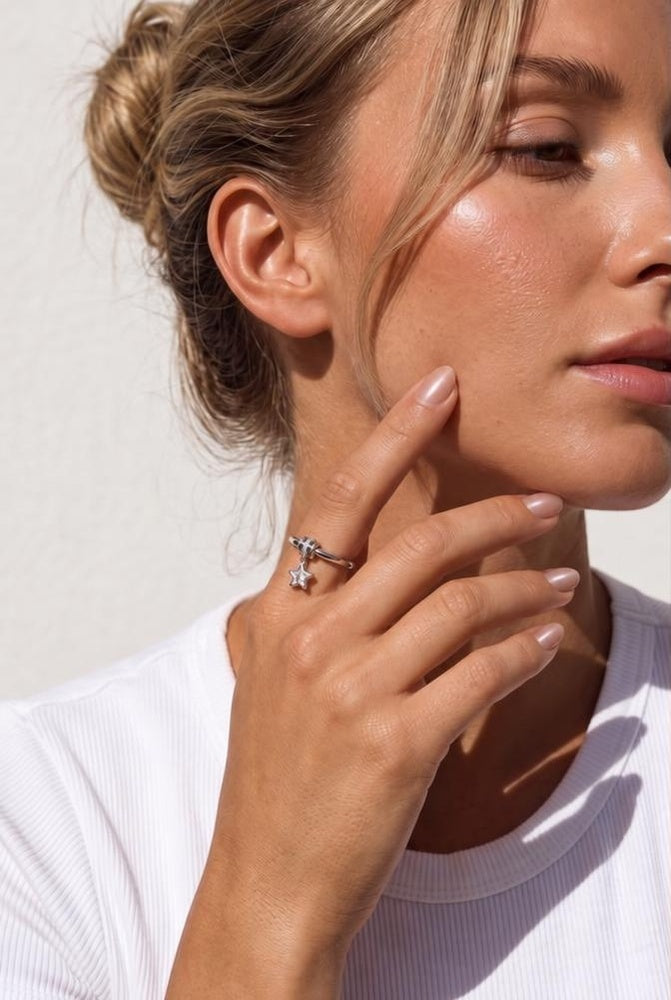 Champagne Sterling Silver Ring on model