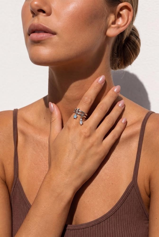 Cosmic Sterling Silver Ring on model