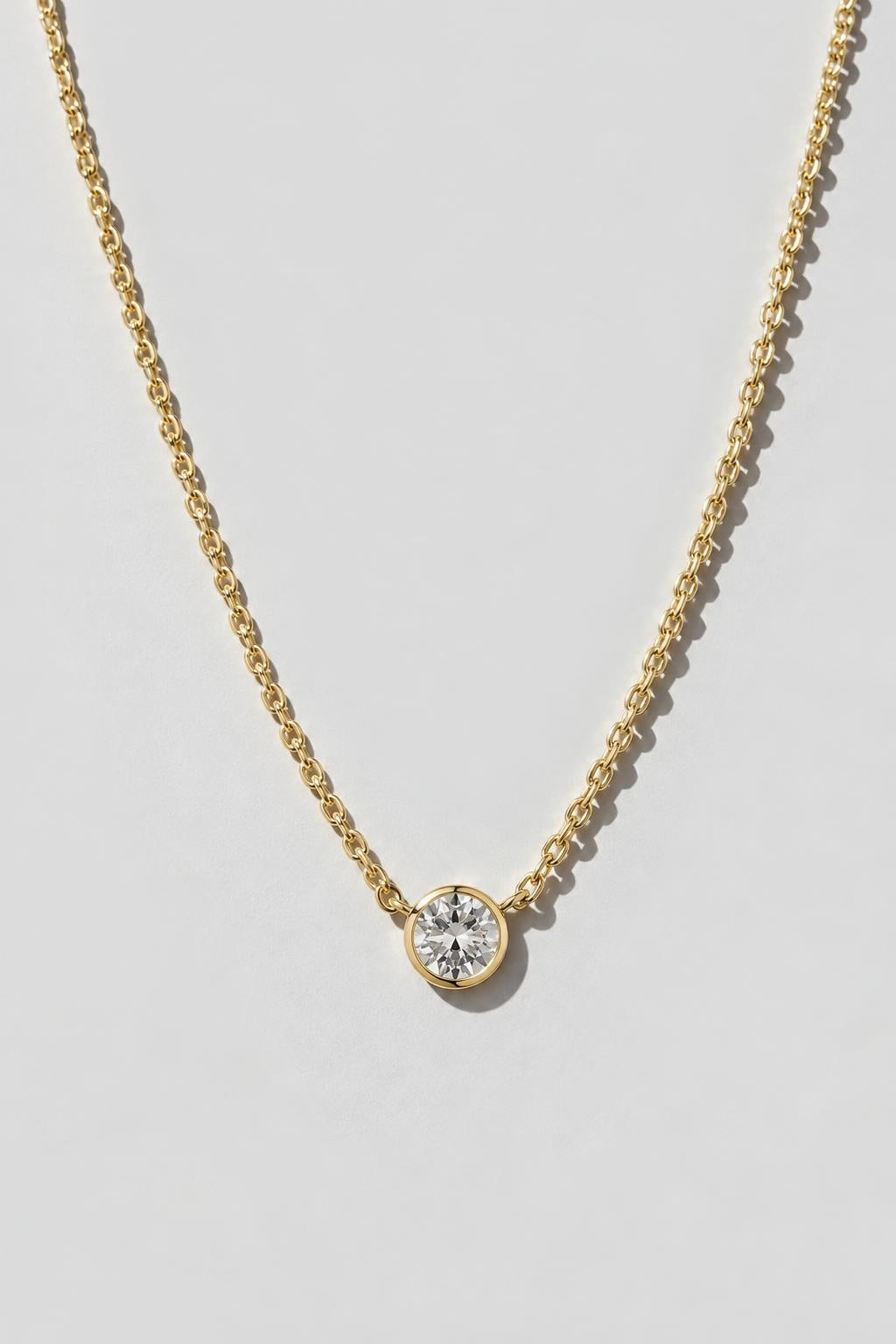 Diamond Bezel Solitaire Necklace | 14K Solid Gold .25ct