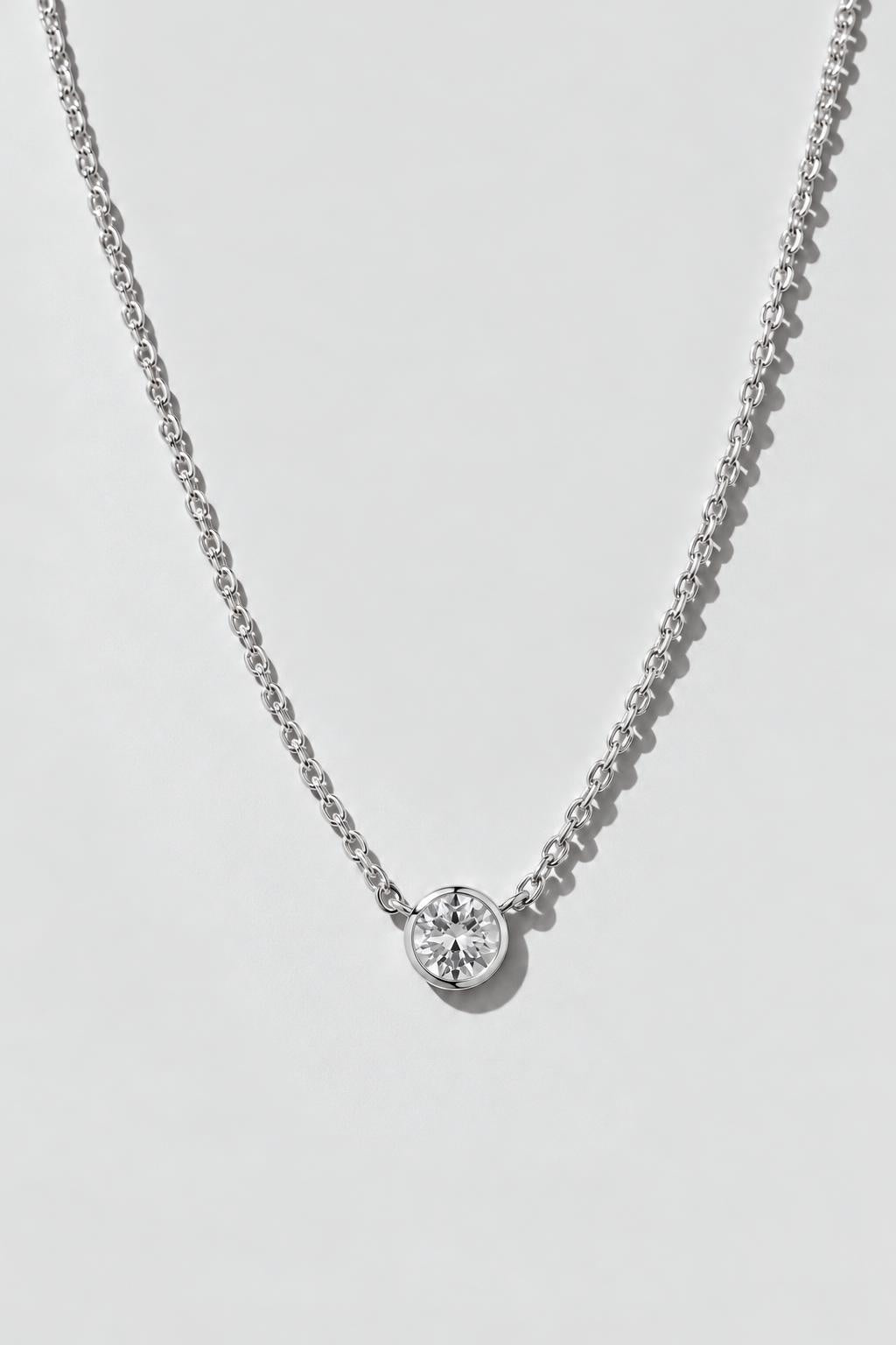 Diamond Bezel Solitaire Necklace | 14K Solid Gold Sterling Silver .25ct