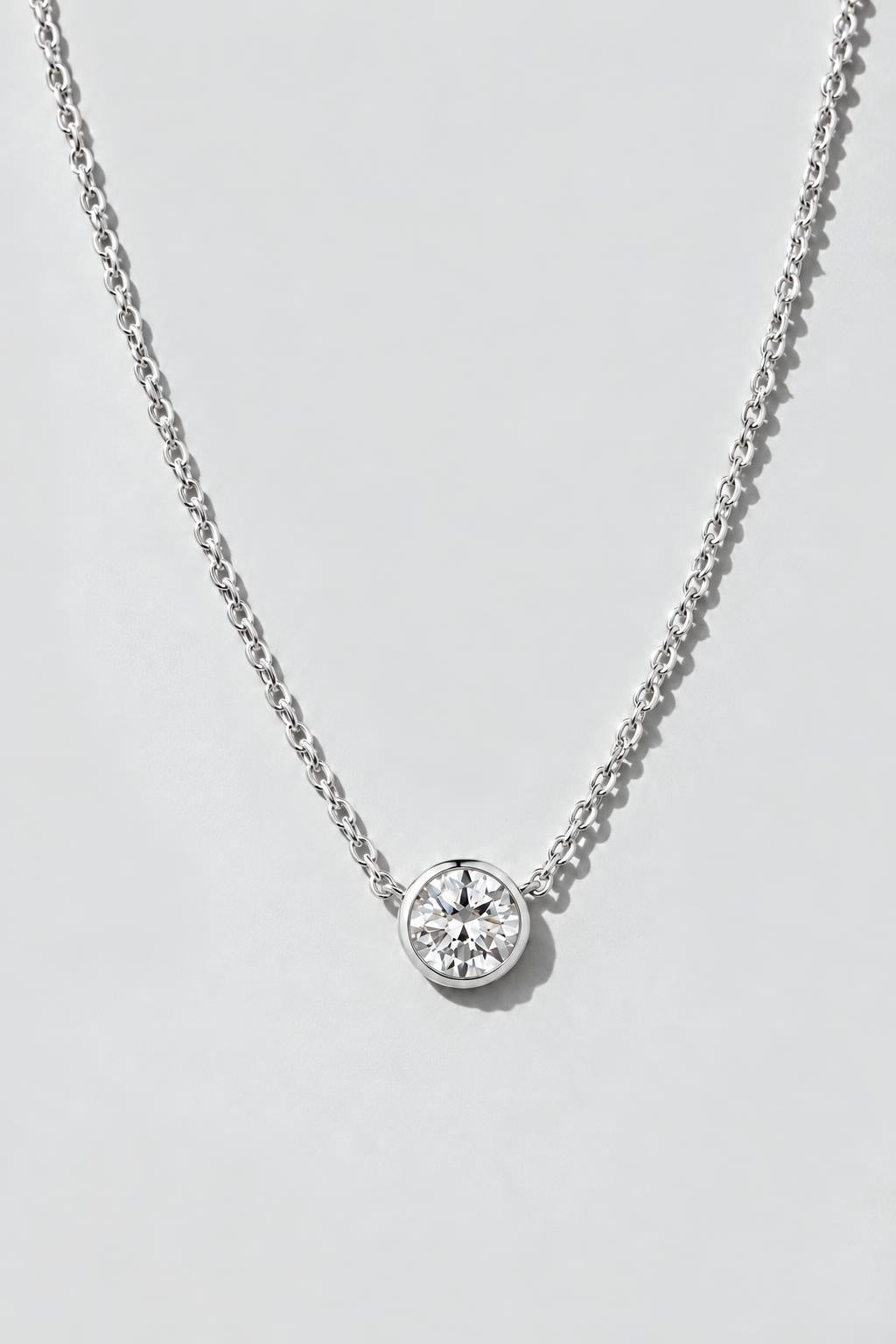 Diamond Bezel Solitaire Necklace | 14K Solid Gold Sterling Silver .50ct