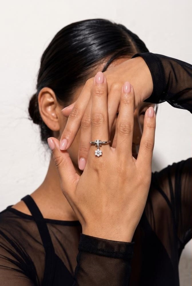 Flora Sterling Silver Ring on model