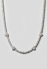 Pink Heart Tennis Necklace