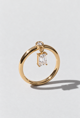 Icicle Ring in 18k Heavy Gold+ with dangling emerald cut white crystal charm