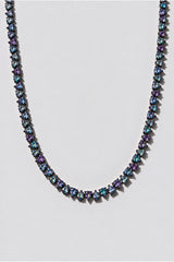 Mystic Topaz Reverse Pear Cut Tennis Necklace. Hand-linked tennis necklace of 5x7mm reverse pear cut mystic topaz crystals, spaced with a gap between each stone so it lays flat