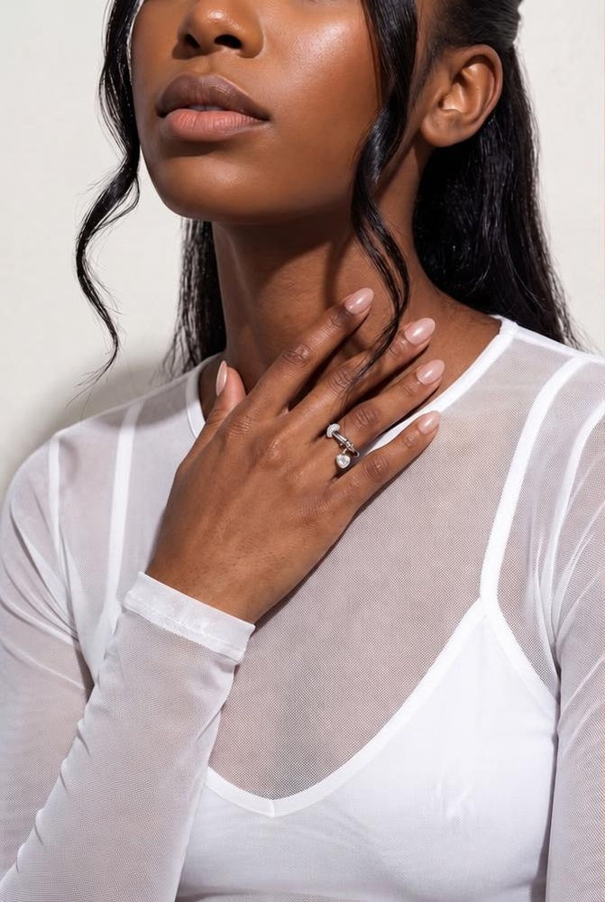 Pointe Sterling Silver Ring on model