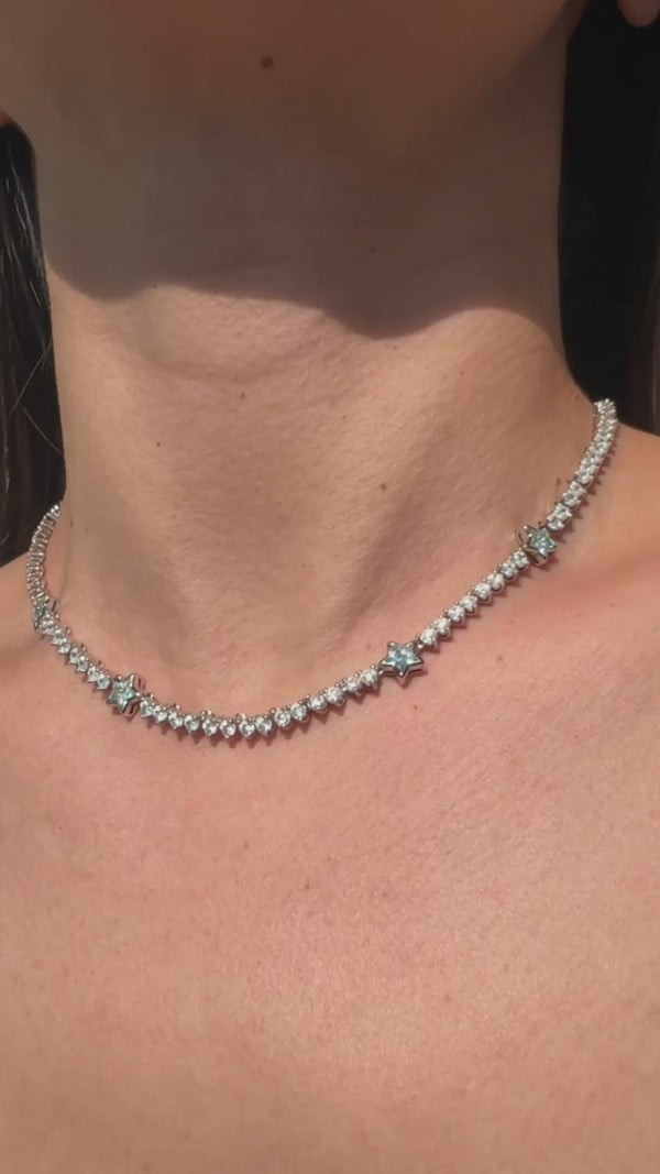 Aquamarine Star Tennis Necklace