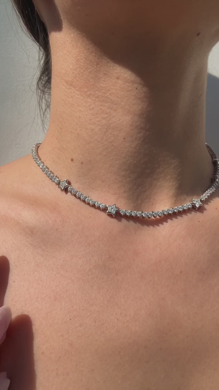 Silver Star Bezel Tennis Necklace