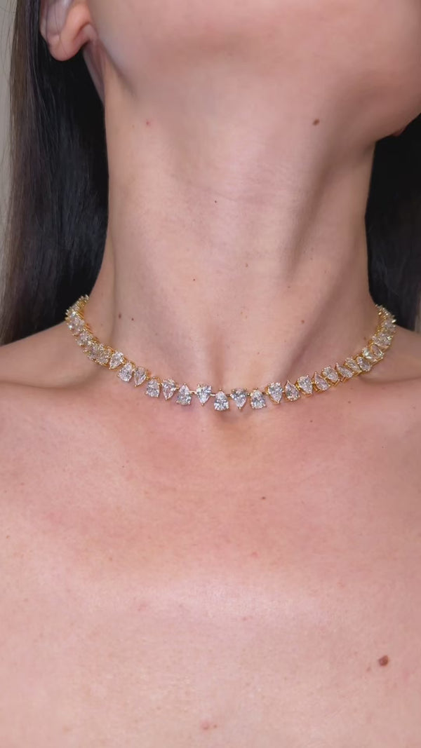 Gold Reverse Pear Cut Tennis Necklace