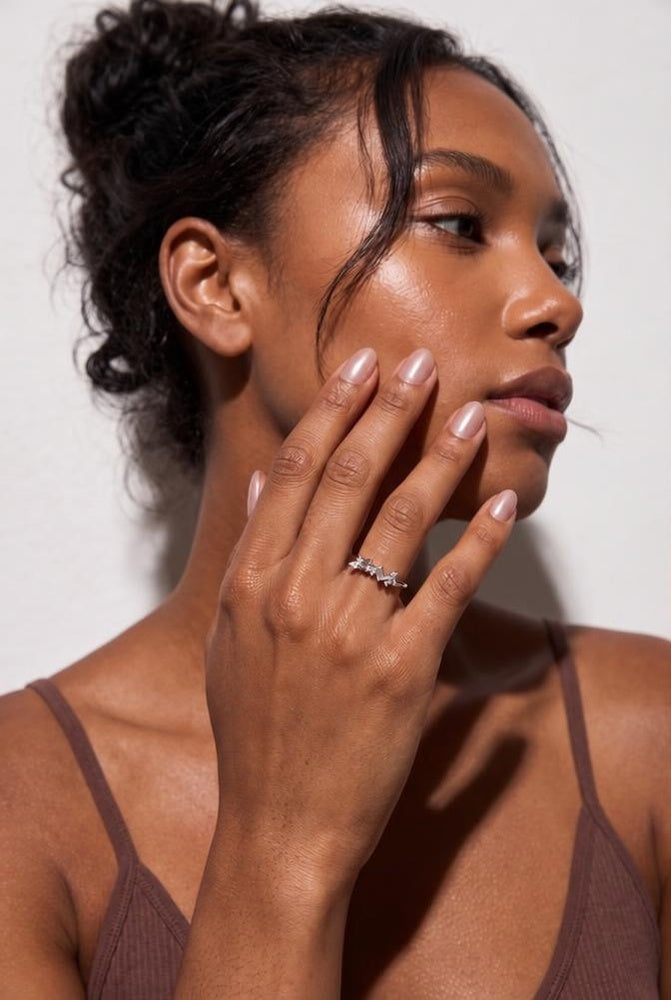 Satin Sterling Silver Ring on model