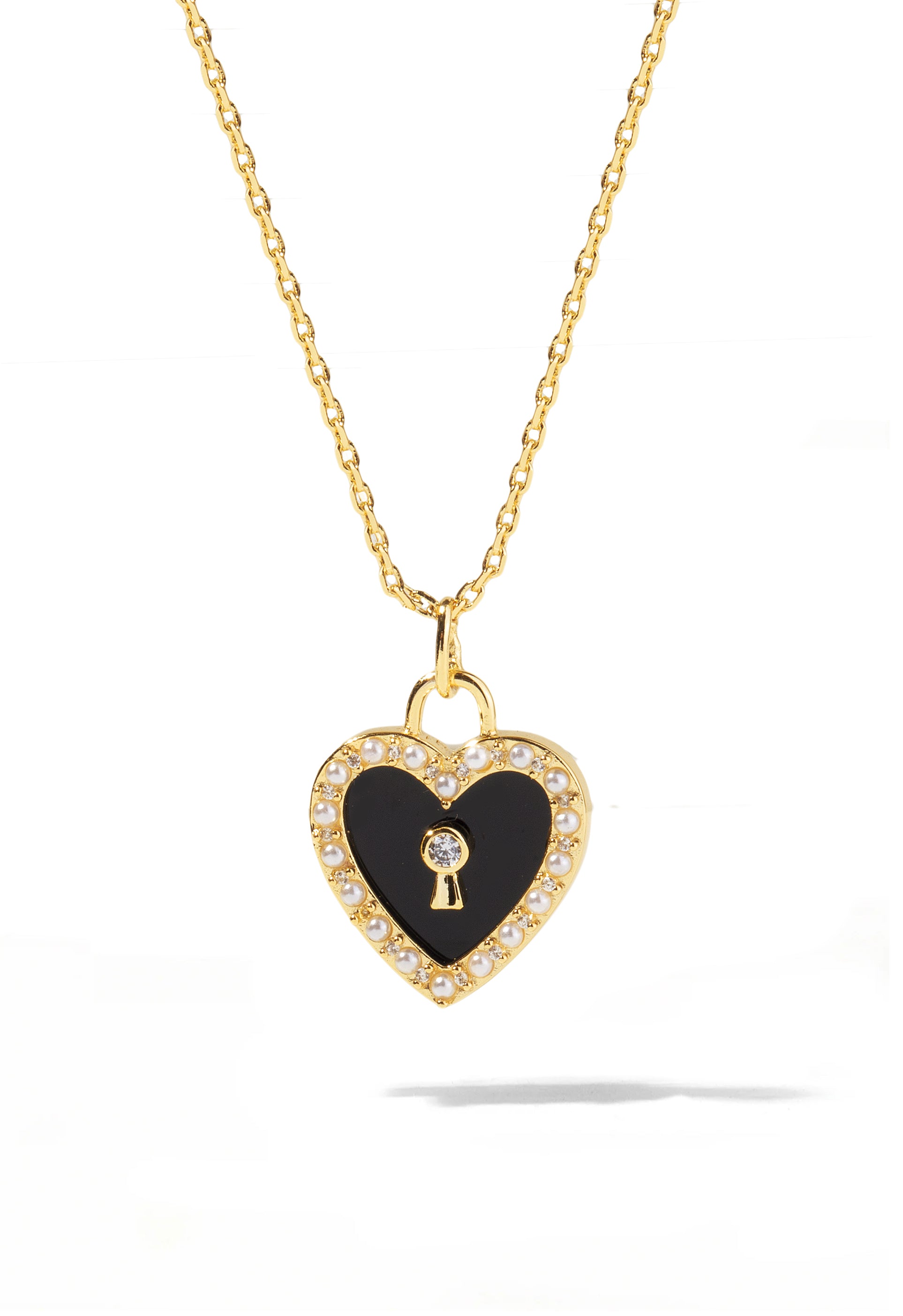 Black Onyx Heart Lock Necklace