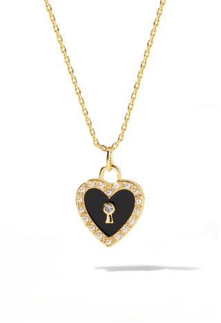 Black Onyx Heart Lock Necklace