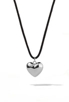 Silver Puffed Heart Cord Necklace